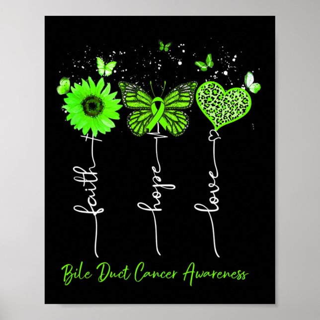 Bile Duct Cancer Awareness Faith Hope Kärlek Leopa Poster (Framsidan)