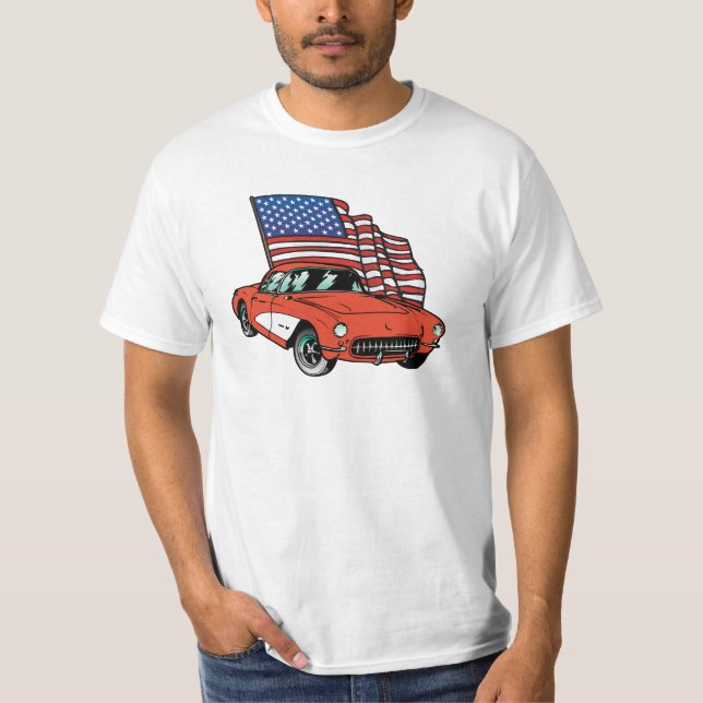 Bilen för amerikanska flagganvintagemuskeln tee (Framsida)