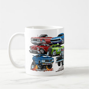 Bilen Galenhetare! Muskelbilar och Hot rod Tecknad Kaffemugg