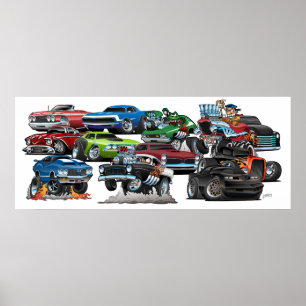 Bilen Galenhetare! Muskelbilar och Hot rod Tecknad Poster