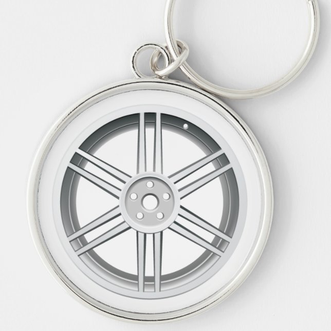 Bilen rullar Keychain Rund Silverfärgad Nyckelring (Framsidan)