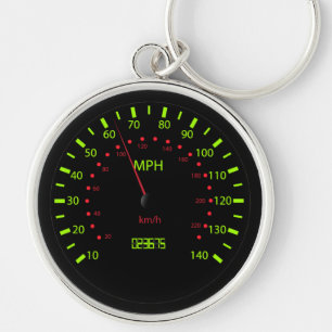 Bilen rusar mäter Keychain Rund Silverfärgad Nyckelring