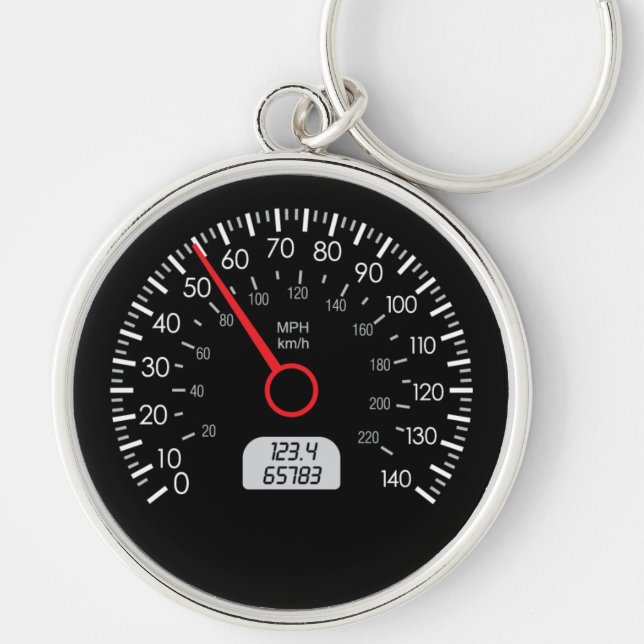 Bilen rusar mäter Keychain Rund Silverfärgad Nyckelring (Framsidan)
