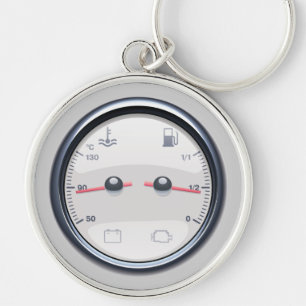 Bilen tankar temperatur mäter KeyChain Rund Silverfärgad Nyckelring