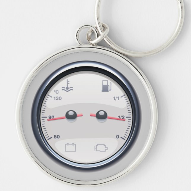 Bilen tankar temperatur mäter KeyChain Rund Silverfärgad Nyckelring (Framsidan)