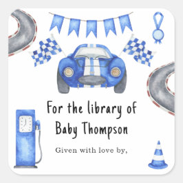 Bilen tävling - bibliotek fyrkantigt klistermärke