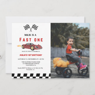 Bilen tävling Fast One Boy Första Födelsedagsfeste Inbjudningar