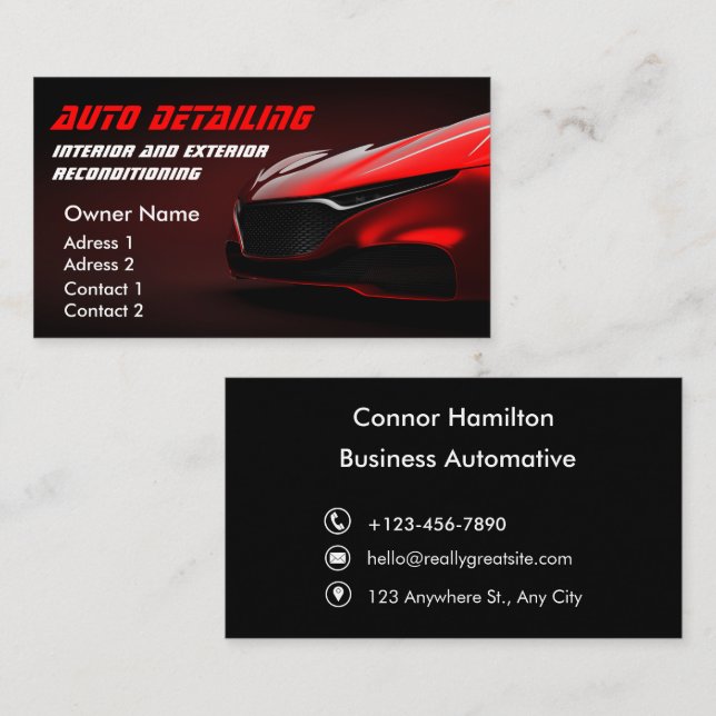 Bilen Tvättar automatisk information om Profession Visitkort (Fram/baksida)