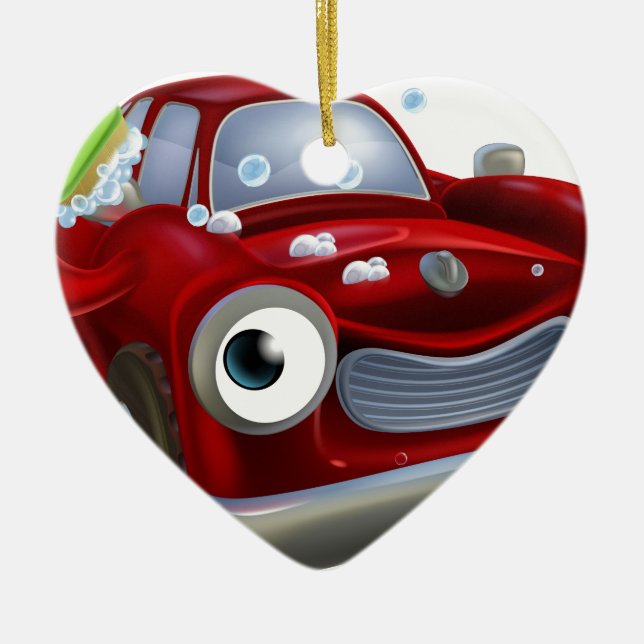 Bilen tvättar maskoten julgransprydnad keramik (Framsidan)