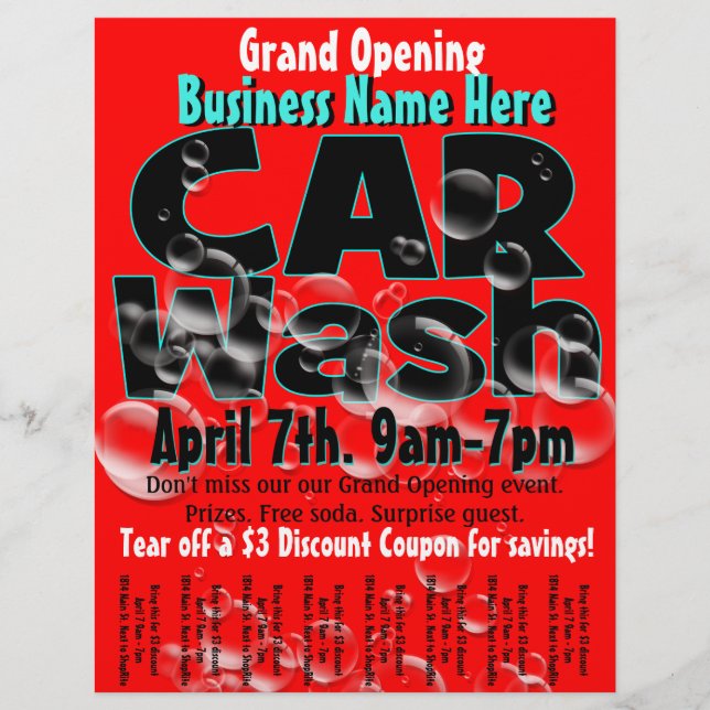 Bilen Tvättar. Tvätt. Anpassadets reklamflygare Reklamblad (Framsidan)