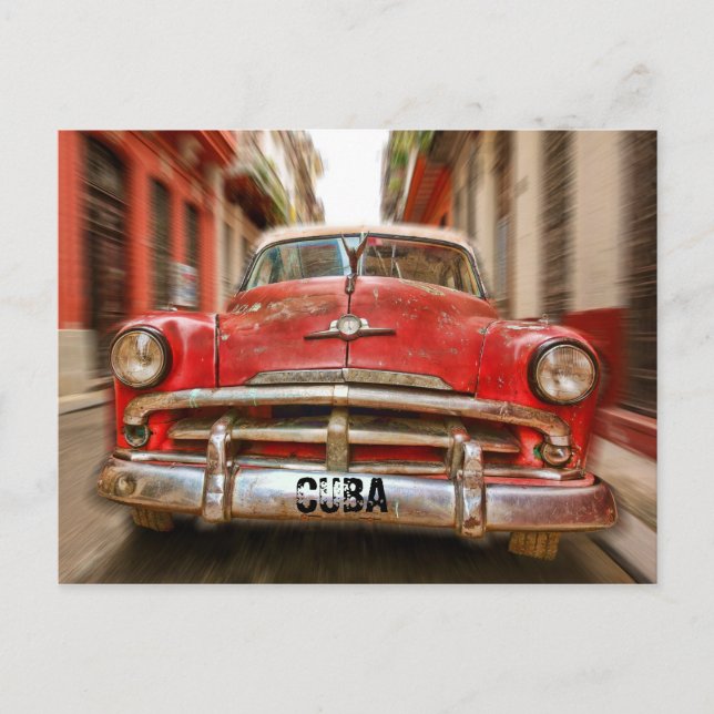 Bilens "tävla" på gatorna i det gamla Havanna, Kub Vykort (Framsida)