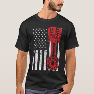Bilentusiast American Flagga Piston Muscle Car T Shirt