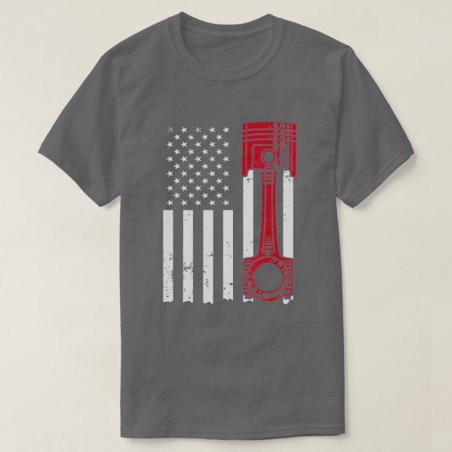 Bilentusiast American Flagga Piston Muscle Car T Shirt (Design framsida)