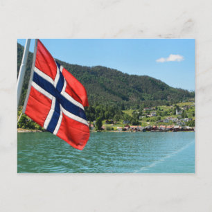 Bilfärja i vykort för Norge