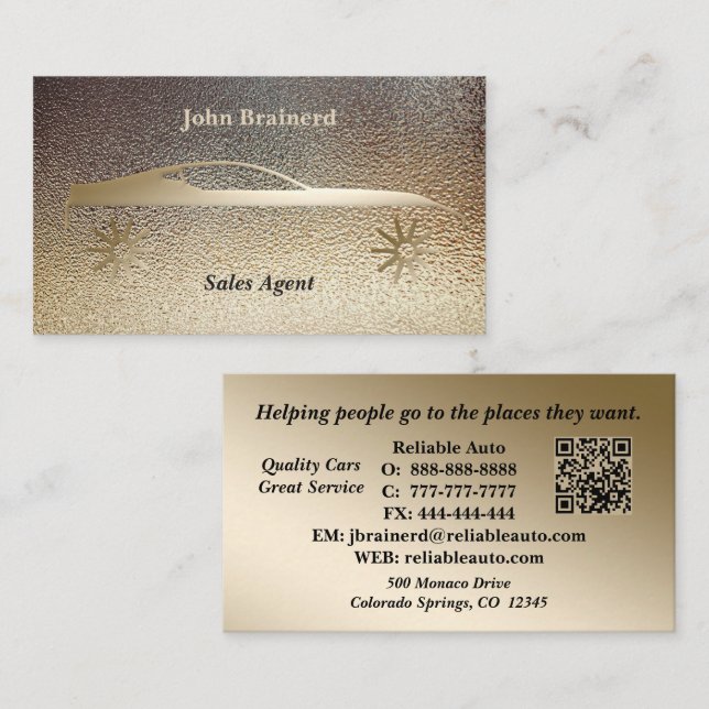 Bilhandlare Classy Gold & Black QR-kod  Visitkort (Fram/baksida)