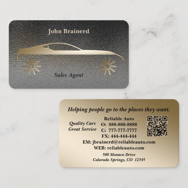 Bilhandlare Elegant Guld & Rökigt Grått QR-kod  Visitkort (Fram/baksida)