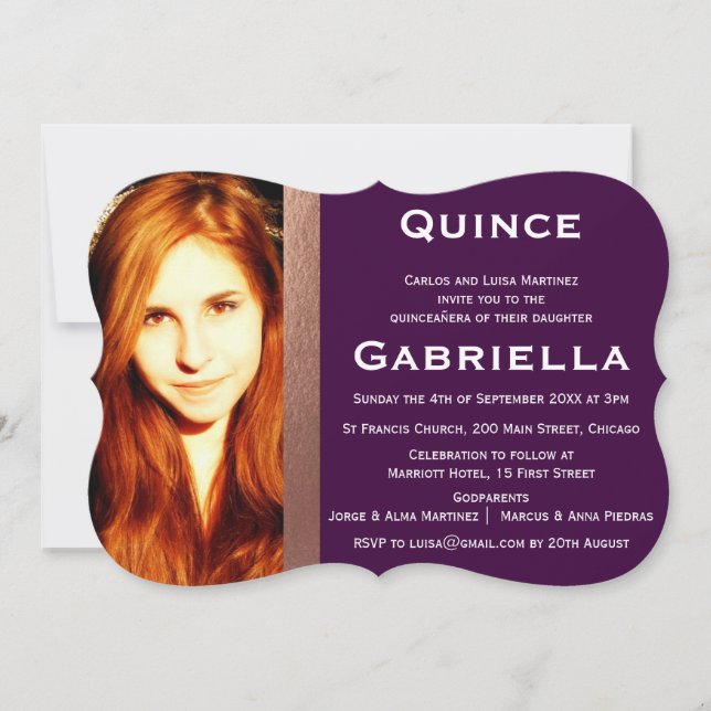 Bilingual 2-sidig Quinceañera-fotoinbjudan Inbjudningar (Framsida)