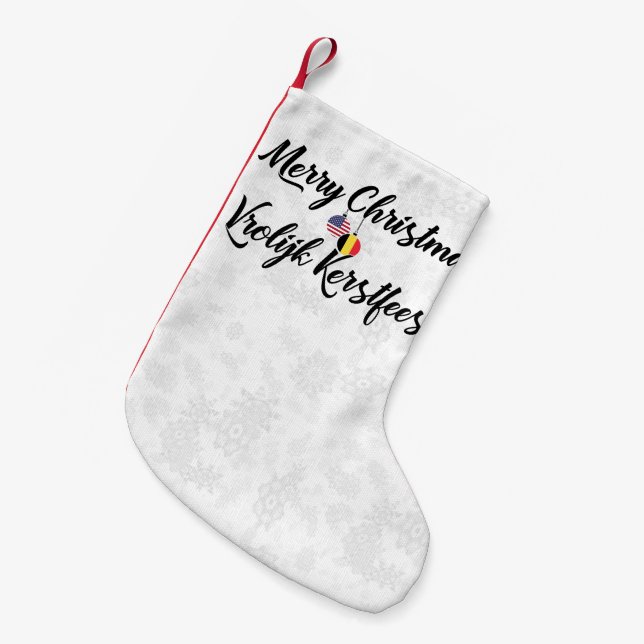 Bilingual belgisk amerikansk Julafton Stocking Liten Julstrumpa (Framsidan (Hängande))