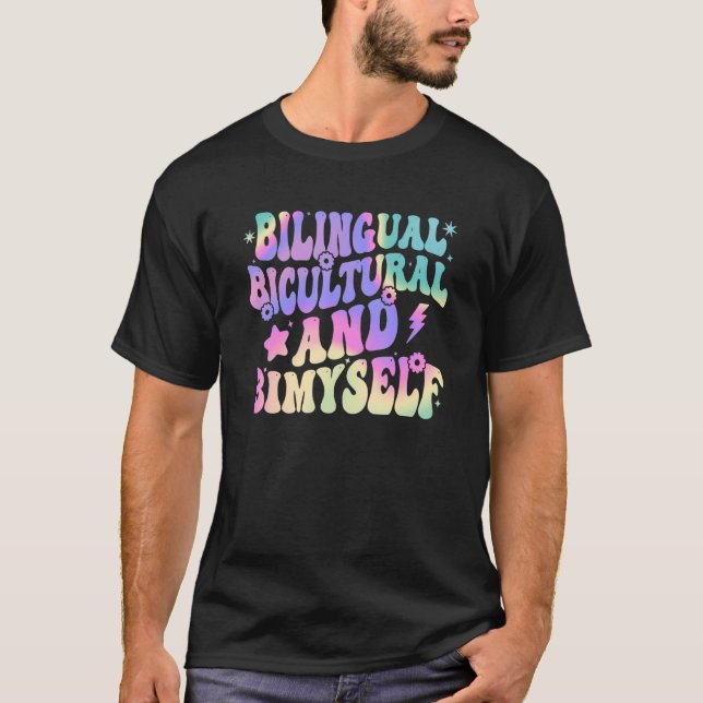Bilingual Bicultural And Bimyself Retro Groovy For T Shirt (Framsida)