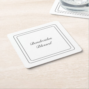 Bilingual Black & White Spain Bendecido välsignad Underlägg Papper Kvadrat