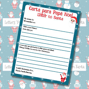 Bilingual Blue Editable Brev till Santa Spanska