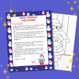 Bilingual Blue Santa Brev för barn spanska