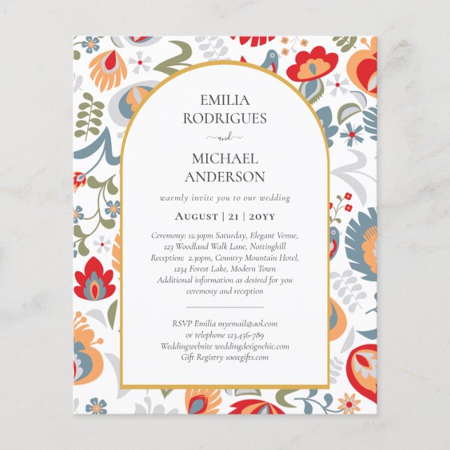 BILINGUAL Bröllop Folk Art på sidan BILINGUAL Dubb Flygblad (Framsidan)