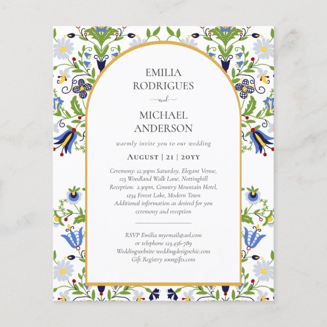 BILINGUAL Bröllop Folk Art på sidan BILINGUAL Dubb Flygblad (Framsidan)