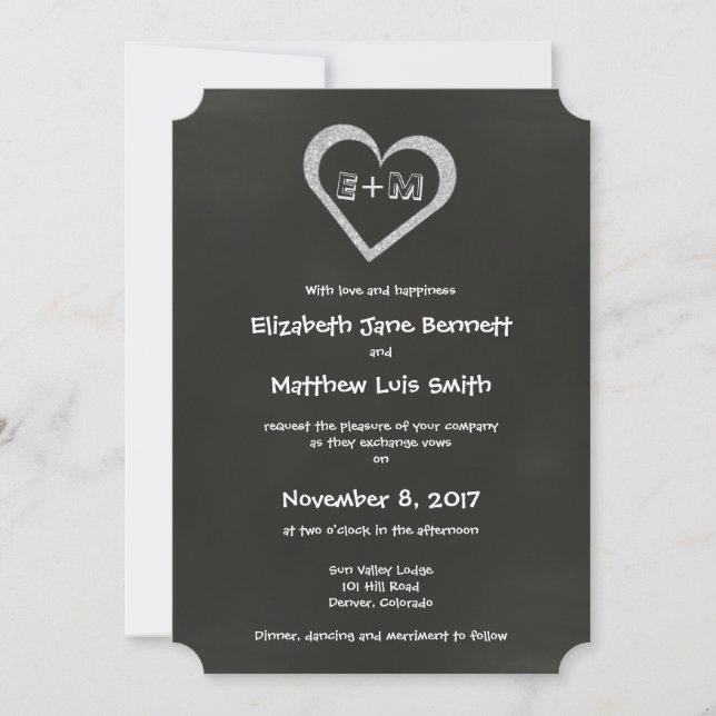 Bilingual Chalkboard Heart Wedding bjudande Inbjudningar (Framsida)