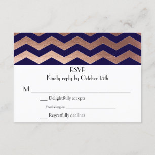 Bilingual Chic Ro Guld Chevron Bröllop OSA Kort