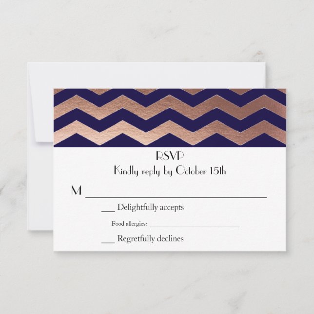 Bilingual Chic Ro Guld Chevron Bröllop OSA Kort (Framsida)