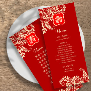 Bilingual Chinese ’Longevity’ Birthday Menu (RED) Meny