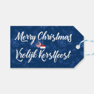 Bilingual Dutch American Helgdag Gift Märkres Presentetikett