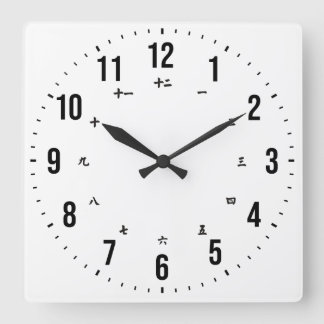 Bilingual English/Japanska Clock Fyrkantig Klocka