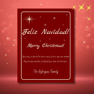 Bilingual Feliz Navidad Guld & Red God jul Helg Vykort