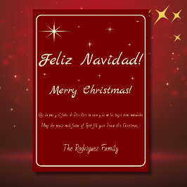 Bilingual Feliz Navidad Guld & Red God jul Julkort