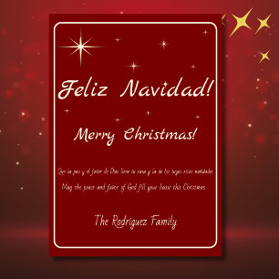 Bilingual Feliz Navidad Guld & Red God jul Julkort