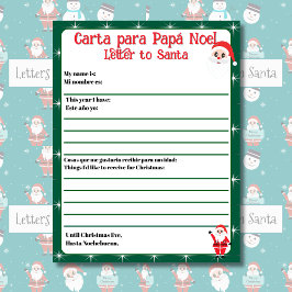 Bilingual Grönt Editable Brev till Santa Spanska