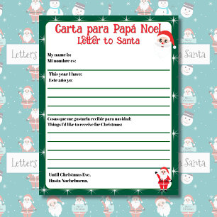 Bilingual Grönt Editable Brev till Santa Spanska