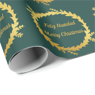 Bilingual Grönt Golden Feliz Navidad jul Presentpapper