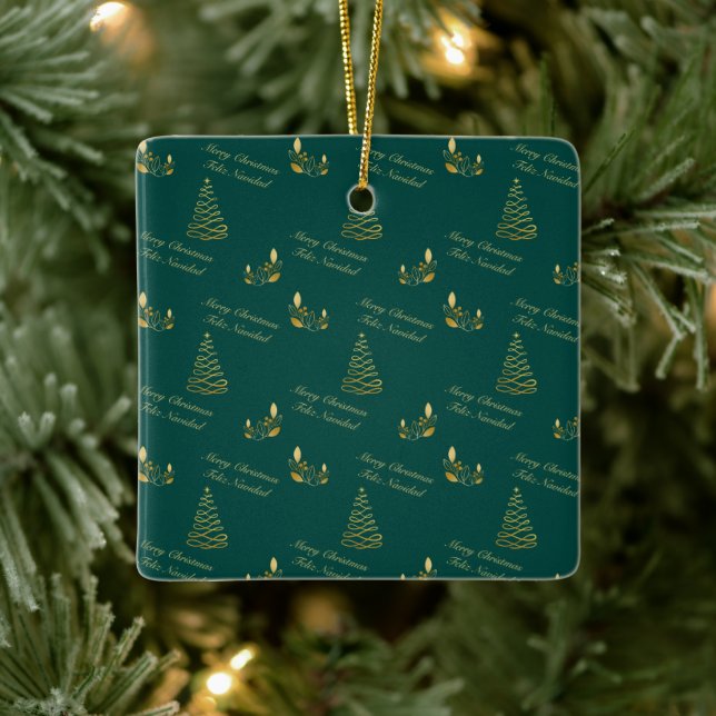 Bilingual Grönt och Golden Träd Julgransprydnad Keramik (Träd)