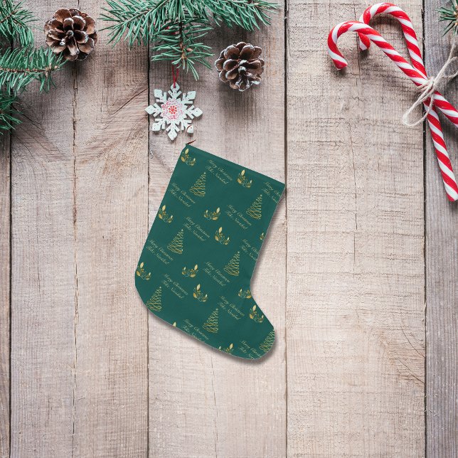 Bilingual Grönt och Golden Träd Stor Julstrumpa (Bilingual Green and Golden Tree Large Christmas Stocking. Spanish text. Multilingual Project)