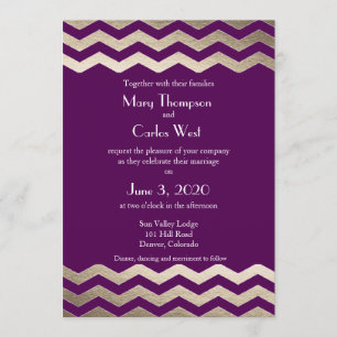 Bilingual Guld Shimmer Chevron Wedding bjudande Inbjudningar