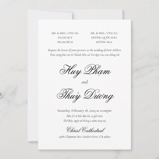 Bilingual-inbjudan i klassiskt skript i Vietnam Inbjudningar (Framsida)