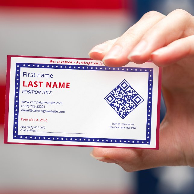 Bilingual Kampanj Voter Contact GOTV Info QR-kod Magnetiska Visitkort (Bilingual Campaign Voter Contact GOTV Info QR Code Business Card Magnet)