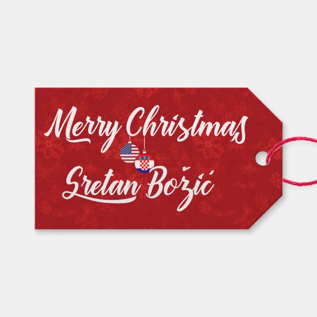 Bilingual Kroatiska amerikanska Helgdag Gift Märkr Presentetikett (Framsidan (Horisontell))