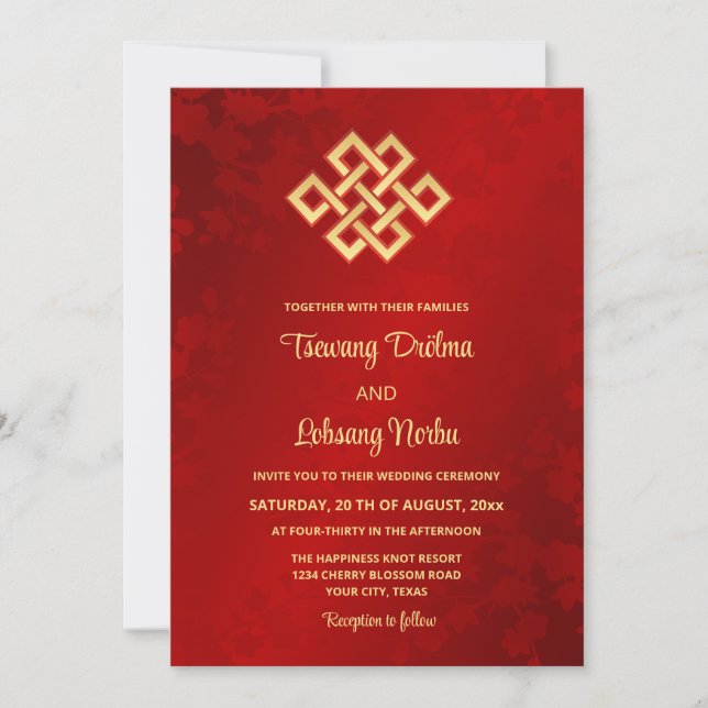 BILINGUAL Oändlig Knot | Tibetanska Bröllop Inbjudningar (Framsida)