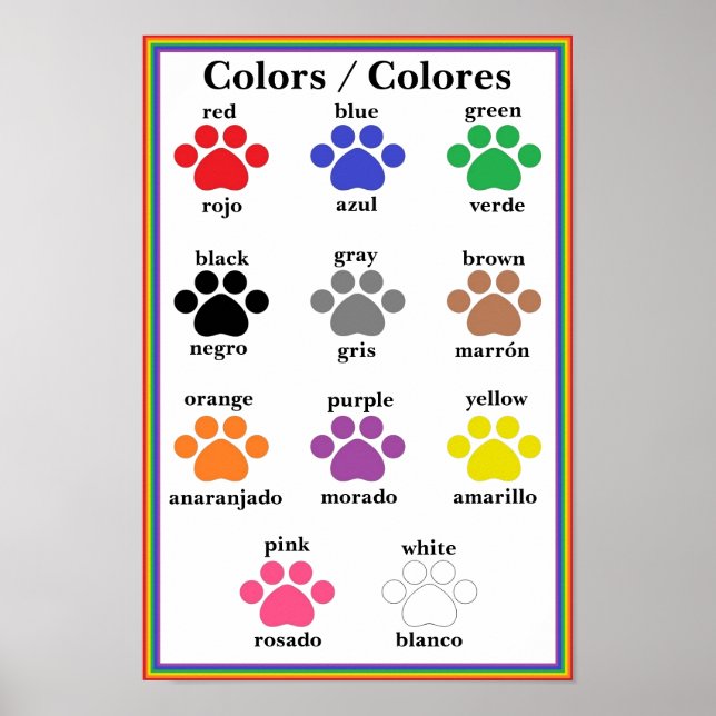 Bilingual Paw Print Färg Chart Poster (Framsidan)