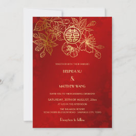 BILINGUAL Photo Red Guld Chinese Bröllop Inbjudningar