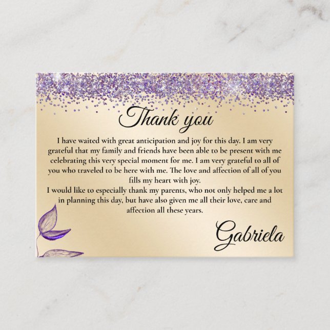 Bilingual Quinceañera Tack - Gracias Favor Tilläggskort (Framsida)